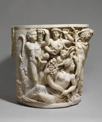 Detail van marmeren sarcofaag met de Triomf van Dionysos en de Seizoenen, ca. 260-270 AD (marmer)
