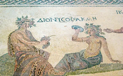 Dionysos die nimf Akme raadgevend, Huis van Dionysos, Pafos, Cyprus