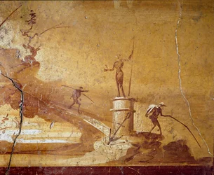 Vissersscène, detail van een monochroom fresco uit Herculaneum (Ercolano), 1e eeuw v.Chr., Napels, Museo Archeologico Nazionale, nr. 9493