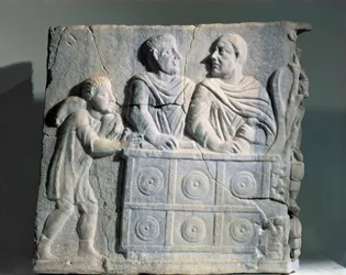 Fragment van sarcofaag met geldwisselaar, uit Rome, Viale del Re
