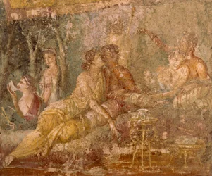 Fresco met triclinium scène, uit Pompeii, Italië