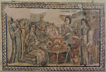 Funerair Symposium, uit de necropolis van Antiochië, laat 4e eeuw na Christus (mozaïek)