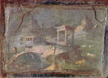 Idyllisch landschap, uit Herculaneum, 1e eeuw v.Chr.-79 n.Chr.
