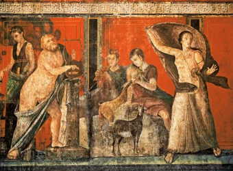 Inwijdingsrituelen van de cultus van Dionysus, fresco uit de Villa Dei Mysteri