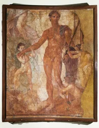 Italië, Campania, Ercolano basiliek, Theseus doodt de Minotaurus (fresco)