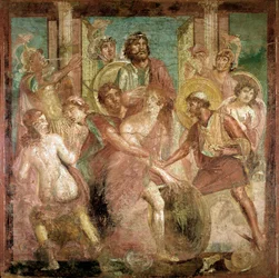 Odysseus vindt Achilles tussen de dochters van Lycomedes (fresco, 2e eeuw n.Chr.)