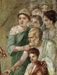 Pan muzikant, tussen de nimfen (fresco)