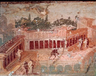 Pan muzikant, tussen de nimfen, detail (fresco)