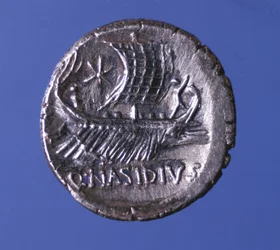 Voorstelling van een galei. Pompeius de Grote (Gneo Pompeo Magno of Gnaeus Pompeius Magnus)