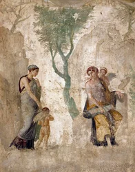 Romeinse kunst: ‘Eros gestraft in aanwezigheid van Aphrodite’. Fresco uit Pompeï, Casa dell