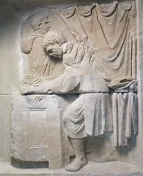 Romeins reliëf van mausoleum met afbeelding van broodverkoper, 2e eeuw na Chr.