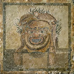 Romeinse kunst: Romeins theatermasker. Mozaïek uit Ampurias (2e eeuw n.Chr.). Spanje, Museo di Ampurias