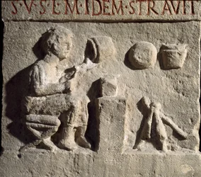 Romeinse kunst: laag reliëf dat een pottenbakker voorstelt. 1e eeuw n.Chr. Rome, Museum van de Romeinse Beschaving