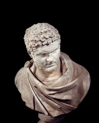 Romeinse kunst: marmeren buste van Caracalla (188-217), keizer van 211 tot 217 na Christus. 0,52 m Parijs, Musée du Louvre