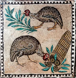Romeinse kunst: mozaïek met parelhoenders. 1e of 2e eeuw v.Chr. Rome, Museo Nazionale Romano