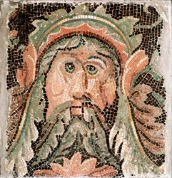 Romeinse kunst: mozaïek met het hoofd van een zeegodheid. 3e eeuw n.Chr. Rome, Museo Nazionale Romano