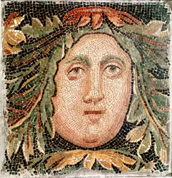 Romeinse kunst: mozaïek met het hoofd van een zeegodheid. 3e eeuw n.Chr. Rome, Museo Nazionale Romano