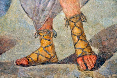 Romeinse schoenen met veters. (detail) laat 2e eeuw - begin 3e eeuw