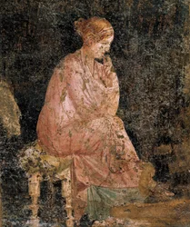 Zittende vrouw, detail van fresco uit Pompeii