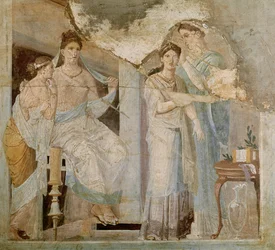 Slaaf die het haar van een meisje kamt, Herculaneum, Derde Stijl