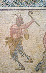 De triomf van Dionysos, detail van Pan, Huis van Dionysos, Paphos, Cyprus mozaïek