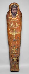 Mummie van een jonge man, met encaustisch portret, uit El-Hibeh (in linnen gewikkelde menselijke resten met beschilderd houten paneel)