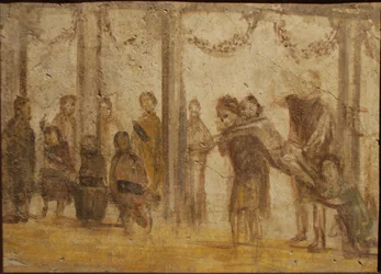 De bestraffing van een leerling. Fresco uit het huis van Julia Felix, 1e eeuw