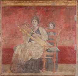Zittende vrouw die een kithara speelt, ca. 50-40 v.Chr.