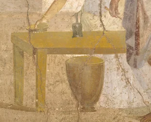 Detail van fresco met offermaaltijd, Huis van de Vergulde Cupido