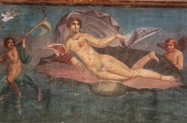 Detail van fresco in Huis van Venus in schelp, Pompeii, Campania, Romeinse beschaving