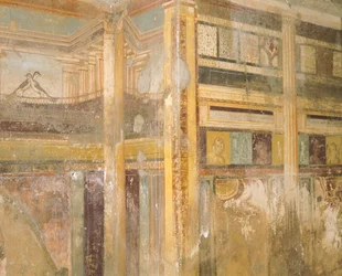 Detail van fresco, deel van muurschilderingen, Huis van het Labyrint, Pompeii, Campania, Romeinse beschaving