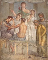 Fresco toont Admetus en Alcestis, uit de Basiliek in Herculaneum, Campania, Romeinse beschaving