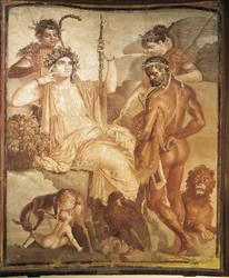 Fresco met Hercules die zijn zoon Telephus in Arcadië vindt, uit de basiliek van Ercolano, provincie Napels, Italië