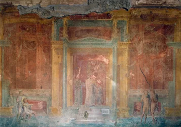 Fresco die Iphigenia in Tauris uitbeeldt, Huis van Pinarius Cerialis, Pompeii (Unesco Werelderfgoed), Campania, Italië, Romeinse beschaving