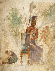 Fresco met Mars en Venus met Amor, Pompeï, Campanië, Romeinse beschaving