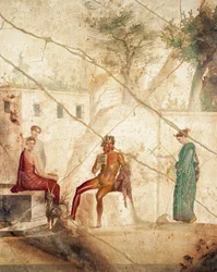 Fresco die Pan onder Nimfen afbeeldt, uit Pompeii, Italië