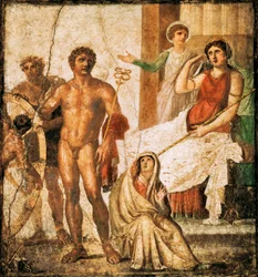 Fresco met de Marteling van Issone, uit het Huis van Vettii, Pompeii, Campania