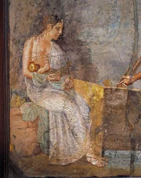 Fresco met een moeder die haar baby borstvoeding geeft, uit Pompeï, Italië