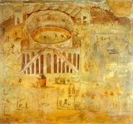 Fresco met ruzie tussen Pompeianen en Nocerini in het amfitheater, uit Pompeii, Campania, Romeinse beschaving