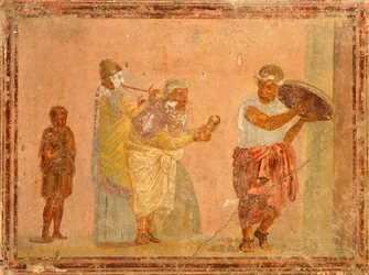 Fresco met reizende muzikanten, uit Pompeii, Campania, Romeinse beschaving