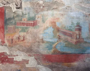 Fresco van fontein-nymphaeum van Huis van de Kleine Fontein, Pompeii (UNESCO Werelderfgoed)