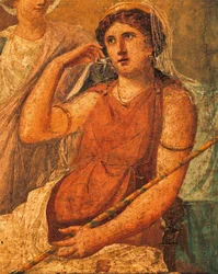 Hera, detail van fresco getiteld Marteling van Issone, Huis van Vettii, Pompeii, Campania, Romeinse Beschaving