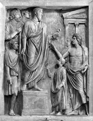 Marcus Aurelius houdt een toespraak op het Forum, of Hadrianus houdt een grafrede voor Sabine