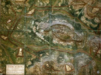 Model dat het beleg en de slag bij Alesia in september 52 v.Chr. door Julius Caesar reproduceert, die de nederlaag van Vercingetorix zag. Schaal 1/1000. Rome, Museo della Civilta Romana