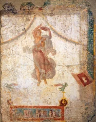 Schilderij in de Vierde Pompeiaanse Stijl met een vliegende Maenade met een tamboerijn