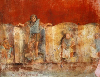 Pilaarfresco met wolproductie, uit Pompei, Fullonica van Veranio Ipseo