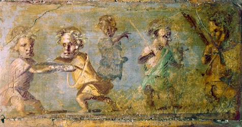 Pompeï. De jacht van de dwergen. Fresco. Nationaal Archeologisch Museum van Napels