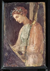 Profielportret van een jonge vrouw uit Italië, Campania, Pompeii, schildering op pleister, 55-79 n.Chr.