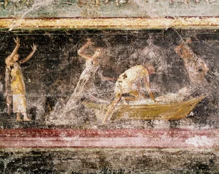 Romeinse kunst: het vonnis van Bakenranef (Bocchoris), koning van Egypte - detail van het fresco op het fries van zaal C, Villa Farnesina (Romeinse kunst: oordeel over koning Bocchoris, uit het fries van zaal C, Villa Farnesina), Rome, Museo Nazionale