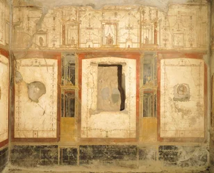 Muurdecoratie in Vierde Pompeiaanse Stijl, uit Huis van Loreio Tiburtino, Pompeii, Campania, Romeinse beschaving